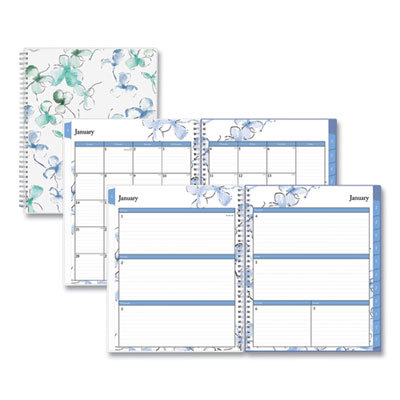 Lindley Weekly/Monthly Planner, Floral Artwork, 11 x 8.5, White/Blue/Green Cover, 12-Month (Jan to Dec): 2025